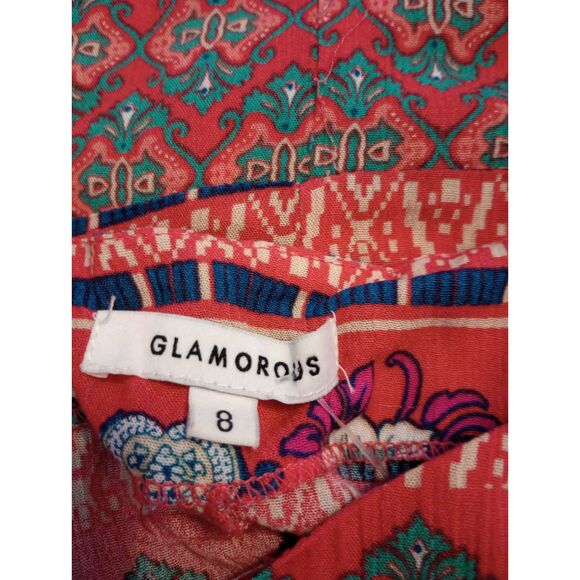 Glamorous Women's Size 8 Red Abstract Pattern Open Back Mini Dress - Picture 5 of 7